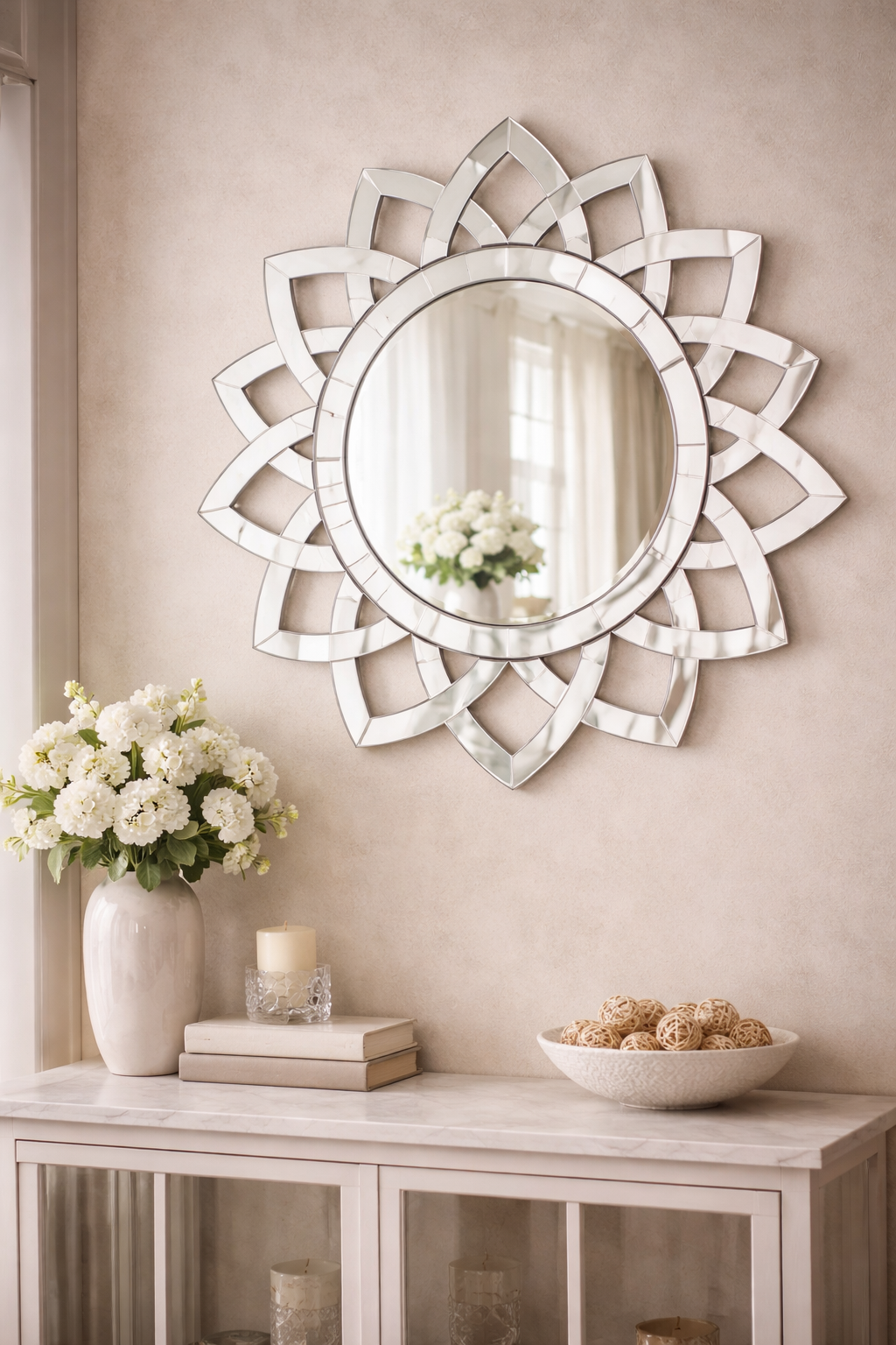 Handmade Silver Glass Round Wall Mount Venetian Mirror thumbnail